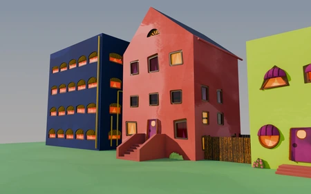 Buildings generated with the Building Tools add-on